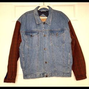Arizona Jeans Jean Jacket Flannel Sleeves Quilted Bomber Coat Size Large Retro